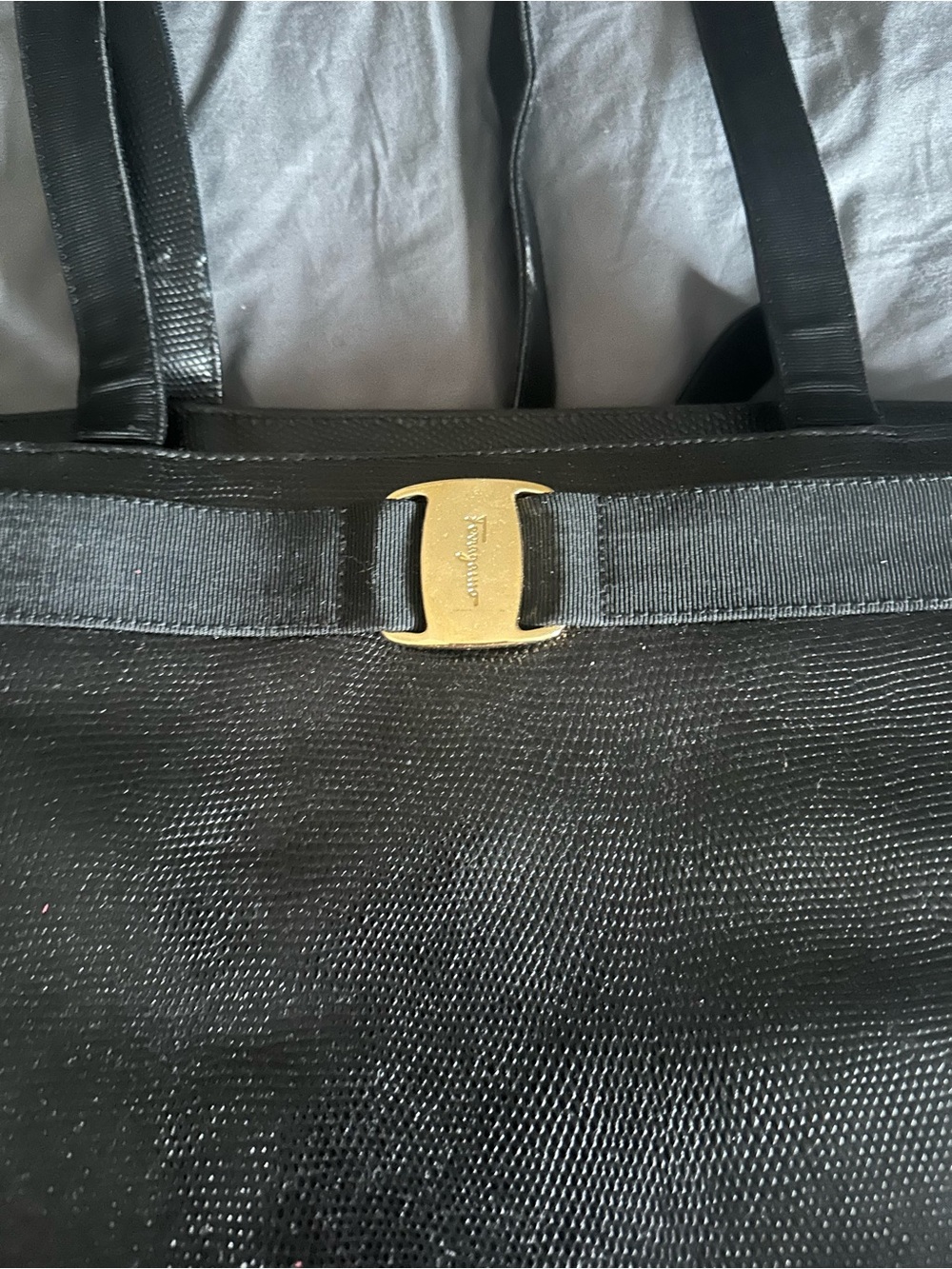 Salvatore Ferragamo Black Leather Tote with Gold Logo Accent - Picture 3 of 11